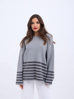 42381 STRICKPULLOVER MIT STREIFEN - GRAU-ANTHRAZIT