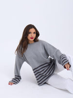 42381 STRICKPULLOVER MIT STREIFEN - GRAU-ANTHRAZIT