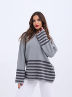 42381 STRICKPULLOVER MIT STREIFEN - GRAU-ANTHRAZIT