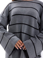 42401 STRICKWAREN GESTREIFTES LOCKERES PULLOVER-GRAU-SCHWARZ