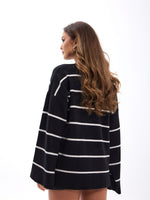 42401 STRICKWAREN GESTREIFTES LOCKERES PULLOVER-SCHWARZ-ECRU