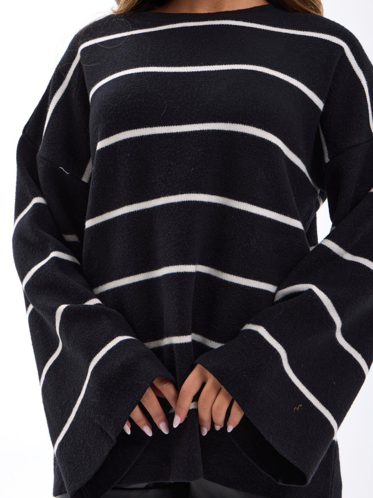 42401 STRICKWAREN GESTREIFTES LOCKERES PULLOVER-SCHWARZ-ECRU