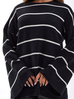 42401 STRICKWAREN GESTREIFTES LOCKERES PULLOVER-SCHWARZ-ECRU
