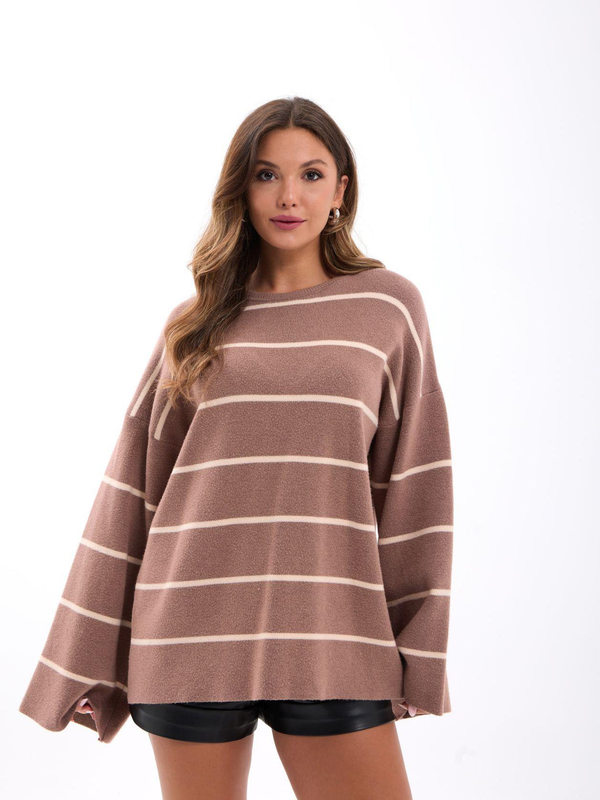 42401 STRICKWAREN GESTREIFTES SCHLAG-PULLOVER-NERZ-CREME