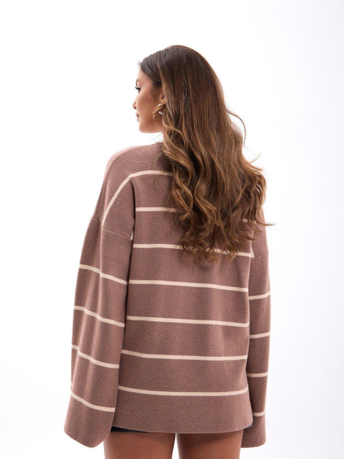 42401 STRICKWAREN GESTREIFTES SCHLAG-PULLOVER-NERZ-CREME