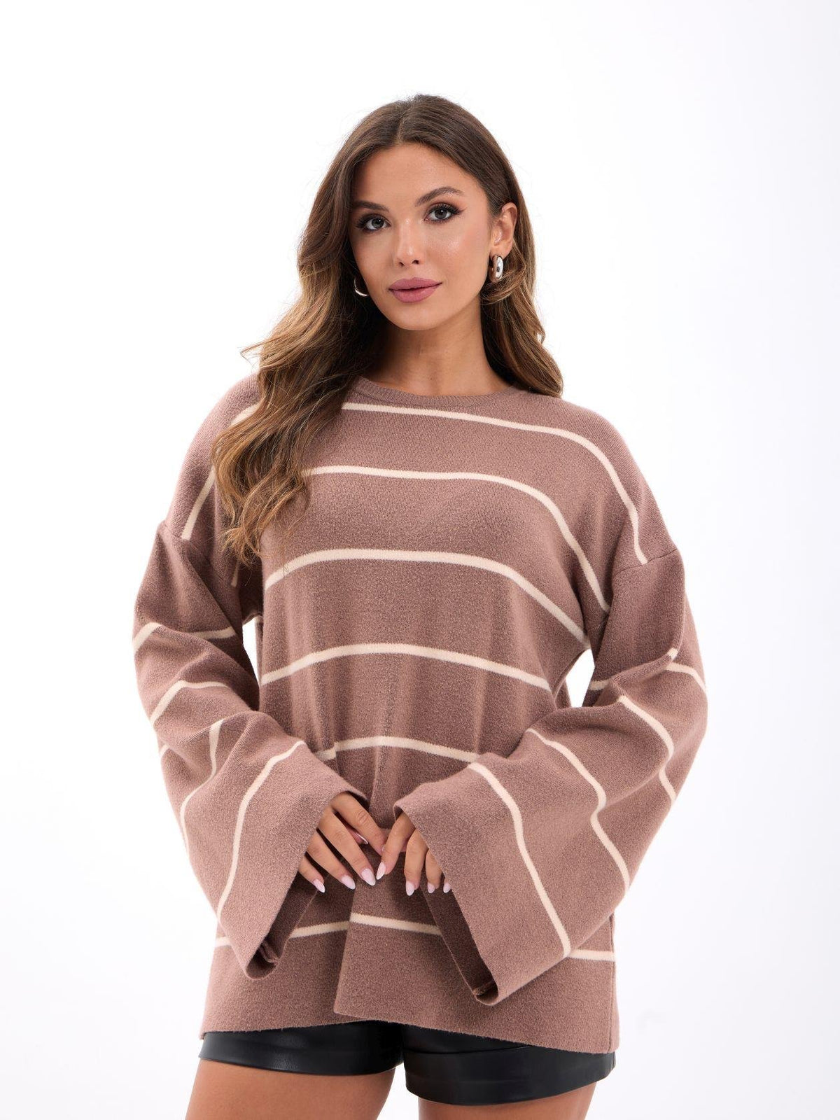 42401 STRICKWAREN GESTREIFTES SCHLAG-PULLOVER-NERZ-CREME