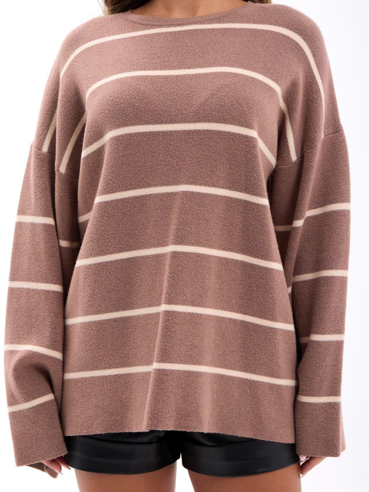 42401 STRICKWAREN GESTREIFTES SCHLAG-PULLOVER-NERZ-CREME