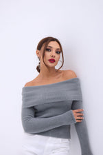 42431 STRICKWAREN PULLOVER MIT DEGAJE-KRAGEN - ANTHRAZIT