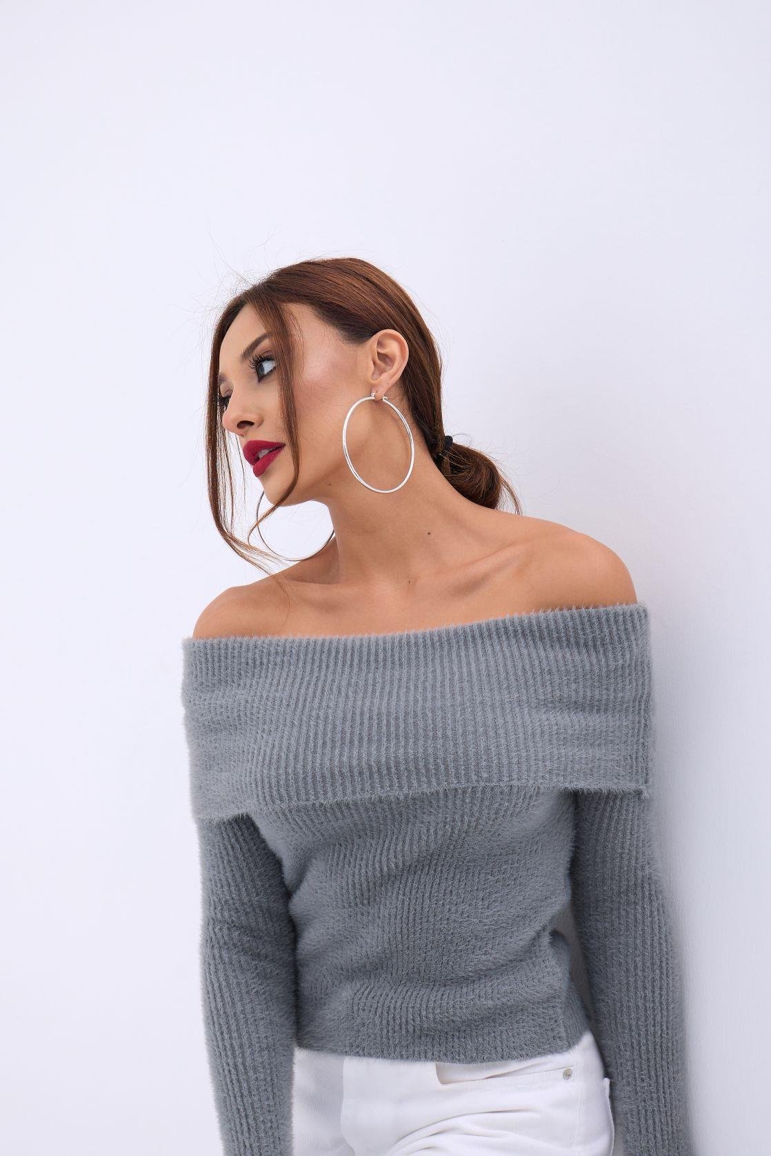 42431 STRICKWAREN PULLOVER MIT DEGAJE-KRAGEN - ANTHRAZIT
