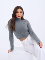 42461 STRICKWAREN SILBERNER ROLLKRAGENPULLOVER-GRAU