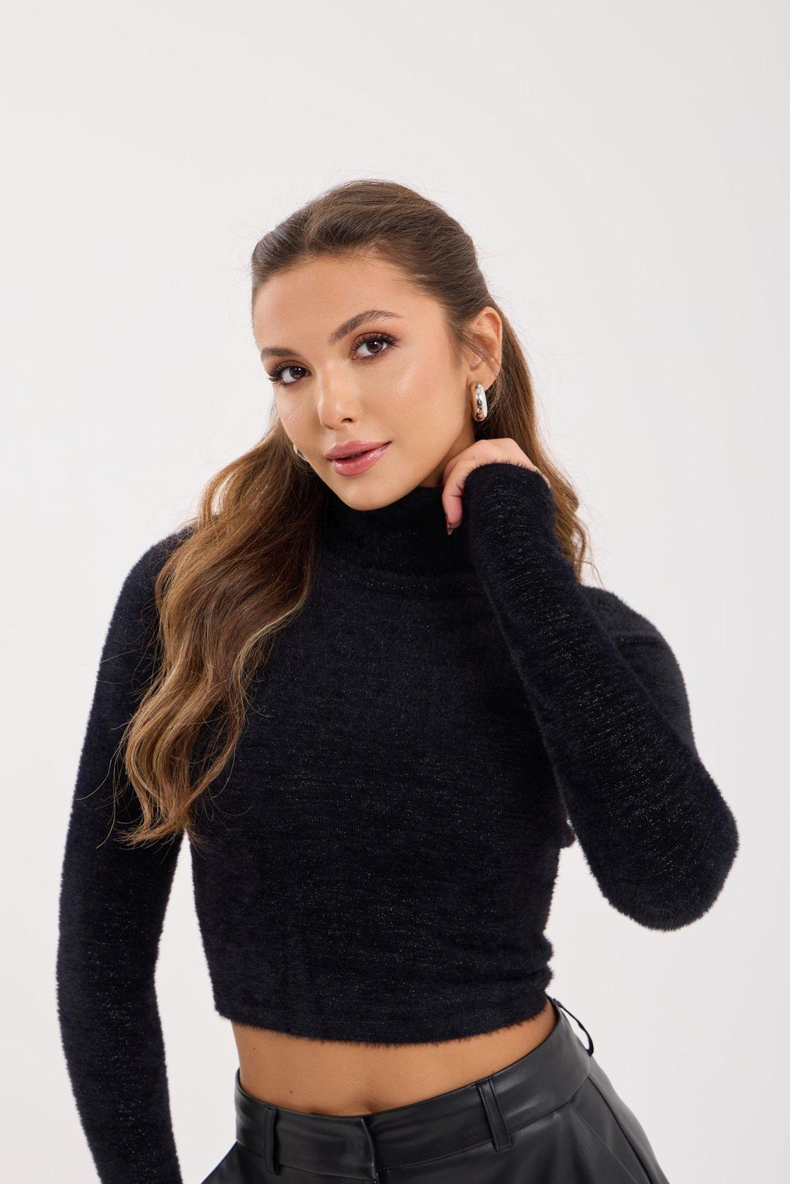 42461 STRICKWAREN GLITZER-FISCHERPULLOVER-SCHWARZ