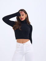 42461 STRICKWAREN GLITZER-FISCHERPULLOVER-SCHWARZ