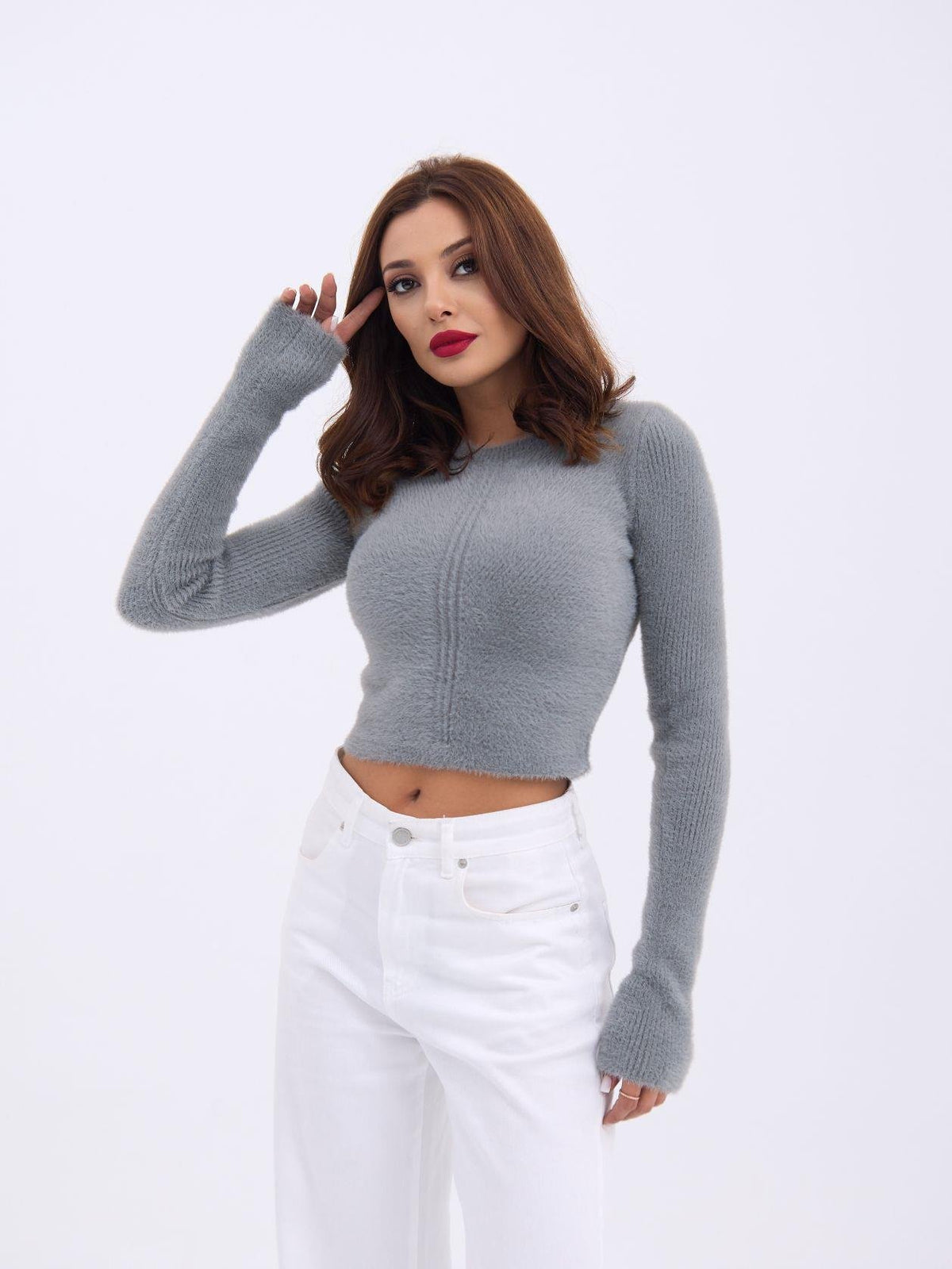 42471 STRICKWAREN KURZER PULLOVER-GRAU