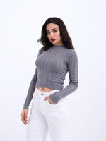 42491 STRICKWAREN KURZER PULLOVER-GRAU