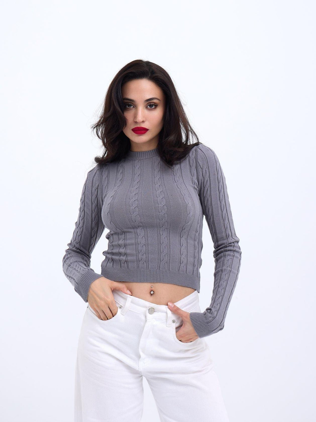 42491 STRICKWAREN KURZER PULLOVER-GRAU