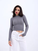 42491 STRICKWAREN KURZER PULLOVER-GRAU