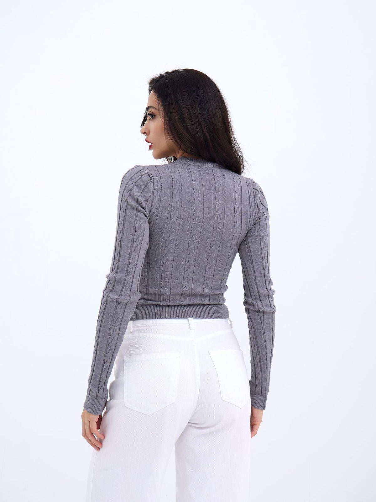 42491 STRICKWAREN KURZER PULLOVER-GRAU