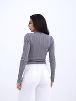 42491 STRICKWAREN KURZER PULLOVER-GRAU