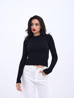 42491 TRİKO SAÇ ÖRGÜ CROP KAZAK-SİYAH