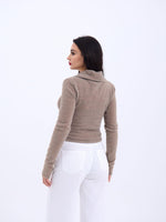 42531 TRİKO SİMLİ YAKALI CROP-KAHVE