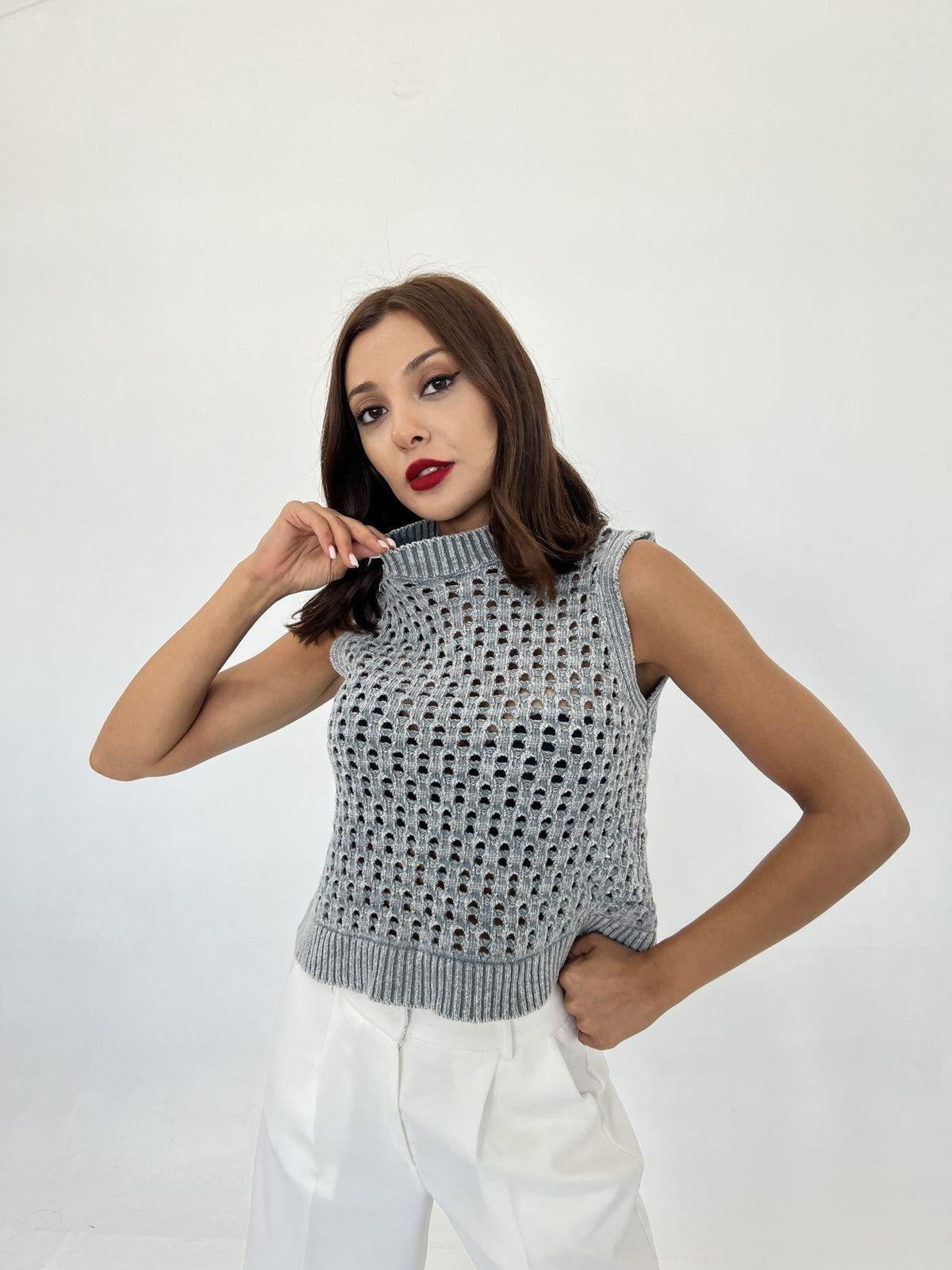 43021 STRICKNETZPULLOVER-GRAU