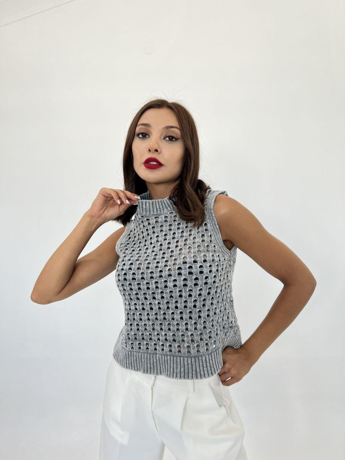 43021 STRICKNETZPULLOVER-GRAU