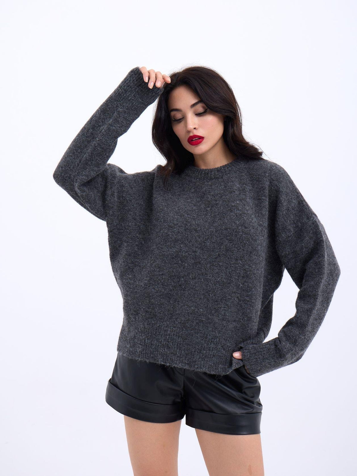 43031 STRICKWAREN HALBER ROLLKRAGEN KURZPULLOVER-ANTHRAZIT