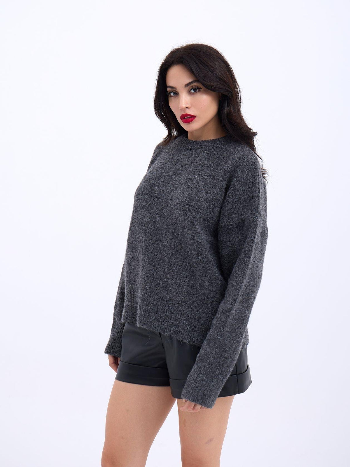 43031 STRICKWAREN HALBER ROLLKRAGEN KURZPULLOVER-ANTHRAZIT