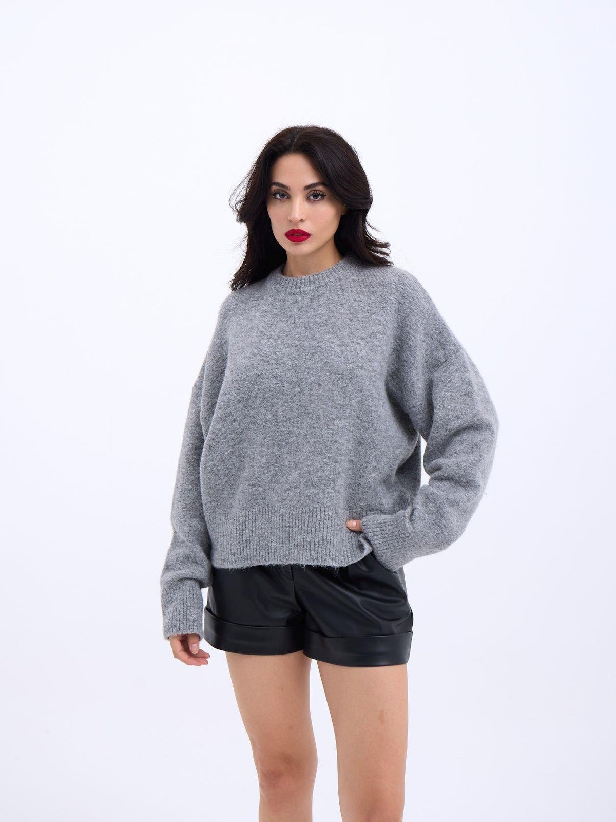43031 STRICKWAREN HALB TÜRKISCHER KURZPULLOVER - GRAU