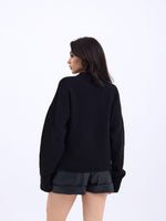 43031 STRICKWAREN HALBER ROLLKRAGEN KURZER PULLOVER-SCHWARZ