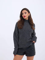 43041 STRICKPULLOVER MIT RUNDHALSKRAGEN-ANTHRAZIT
