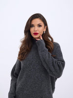 43041 STRICKPULLOVER MIT RUNDHALSKRAGEN-ANTHRAZIT