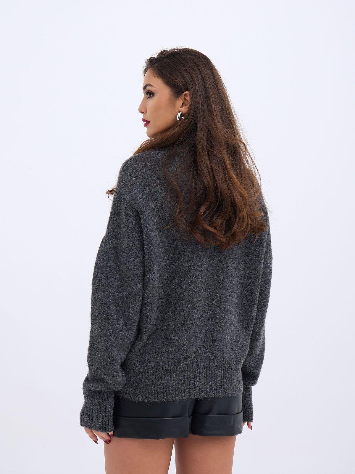 43041 STRICKPULLOVER MIT RUNDHALSKRAGEN-ANTHRAZIT