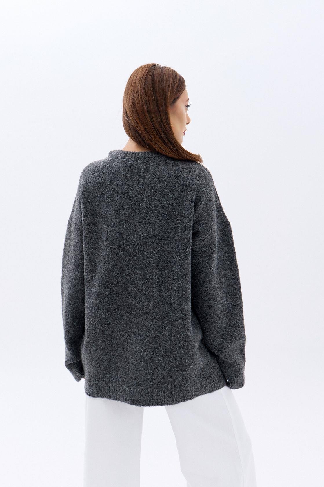 43071 STRICKWAREN LOCKERER PULLOVER MIT RUNDHALSKRAGEN-ANTHRAZIT