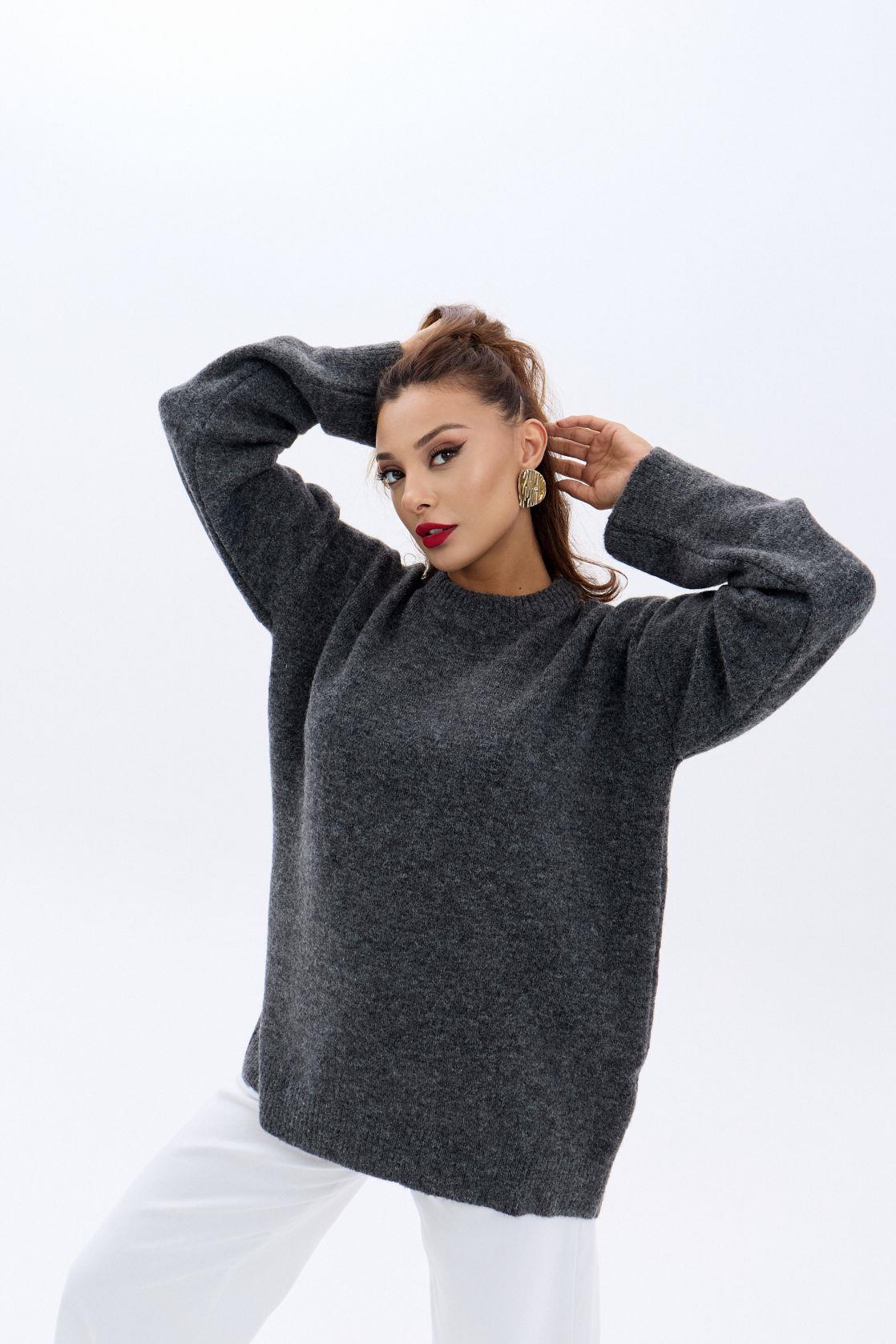 43071 STRICKWAREN LOCKERER PULLOVER MIT RUNDHALSKRAGEN-ANTHRAZIT