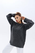 43071 STRICKWAREN LOCKERER PULLOVER MIT RUNDHALSKRAGEN-ANTHRAZIT