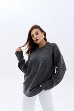43071 STRICKWAREN LOCKERER PULLOVER MIT RUNDHALSKRAGEN-ANTHRAZIT