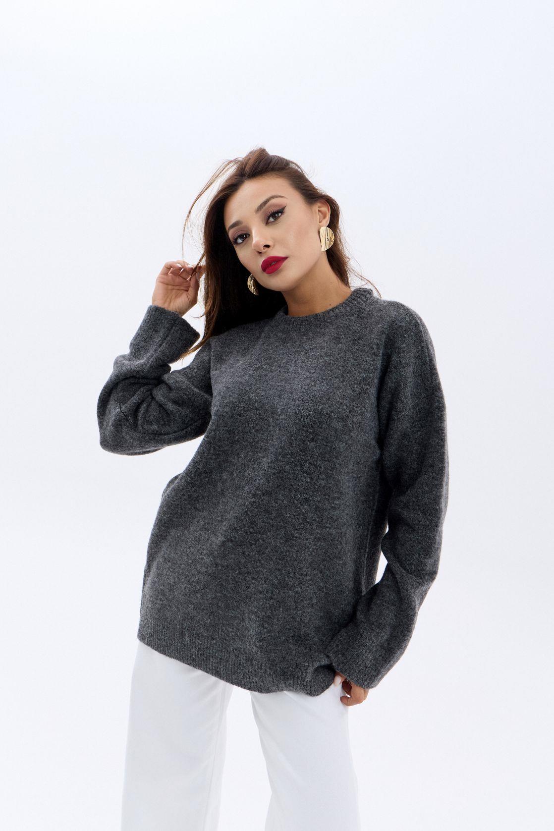 43071 STRICKWAREN LOCKERER PULLOVER MIT RUNDHALSKRAGEN-ANTHRAZIT