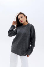 43071 STRICKWAREN LOCKERER PULLOVER MIT RUNDHALSKRAGEN-ANTHRAZIT