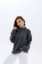 43071 STRICKWAREN LOCKERER PULLOVER MIT RUNDHALSKRAGEN-ANTHRAZIT