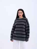 43111 STRICKWAREN GESTREIFTES LOCKERES PULLOVER-ANTHRAZIT-SCHWARZ