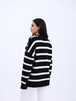 43111 STRICKWAREN GESTREIFTES LOCKERES PULLOVER-SCHWARZ-ECRU