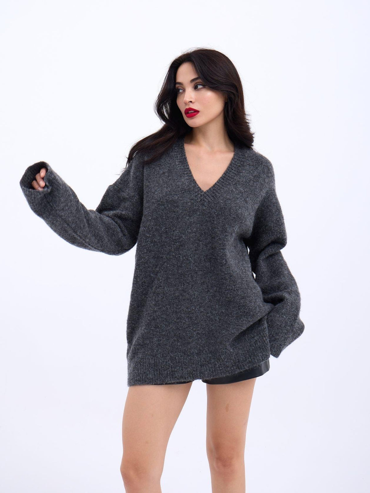 43281 STRICKWAREN V-AUSSCHNITT SALASH-ANTHRAZIT