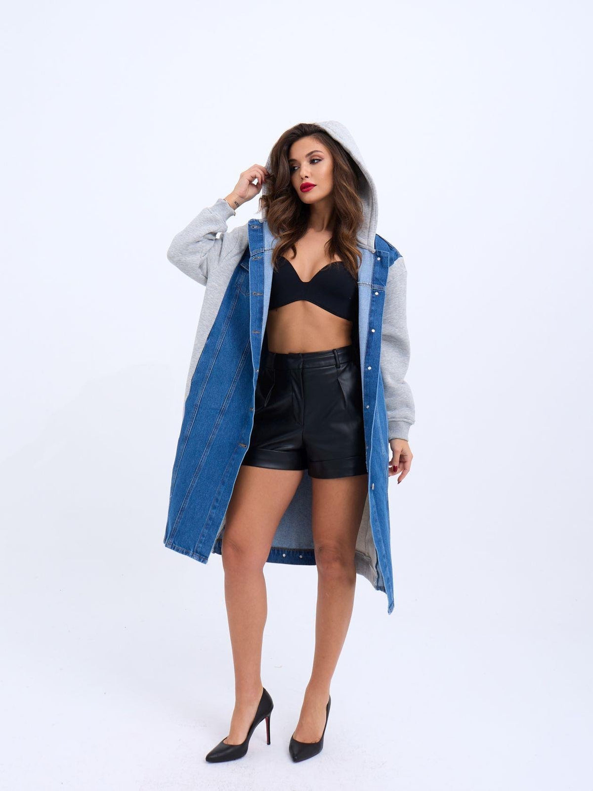 7188 LANGE JEANSJACKE-GRAU