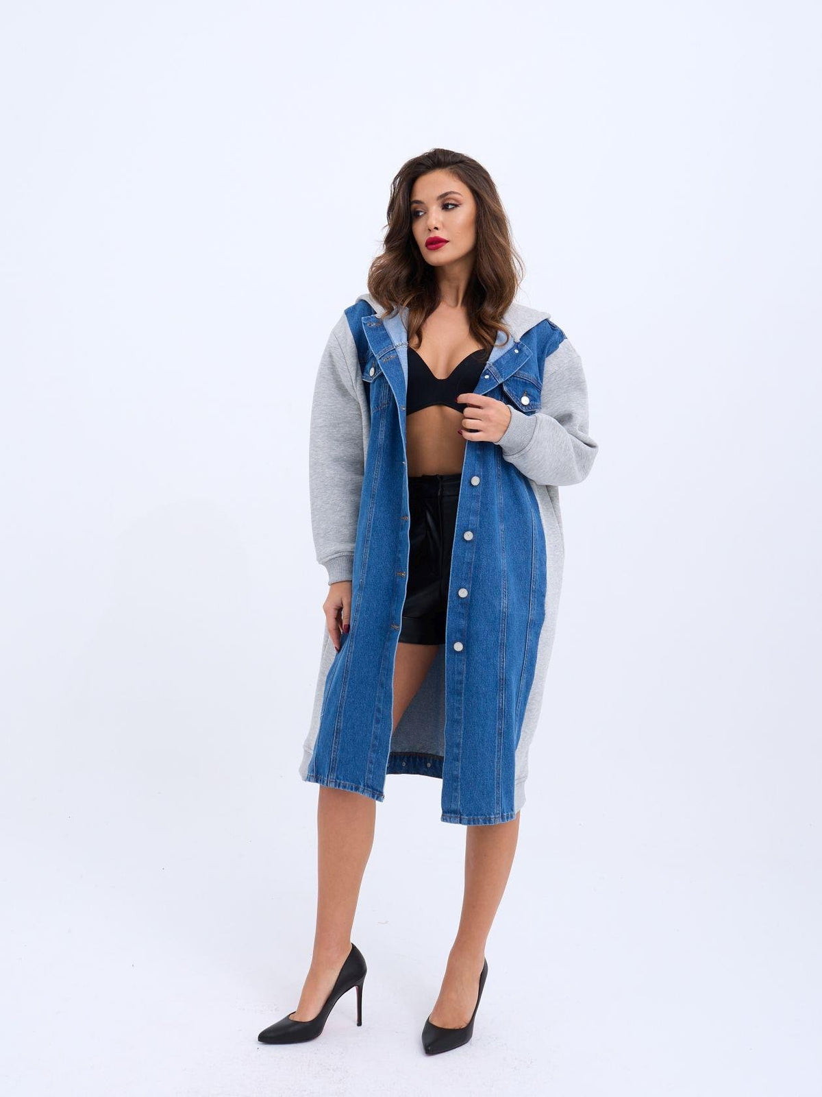 7188 LANGE JEANSJACKE-GRAU