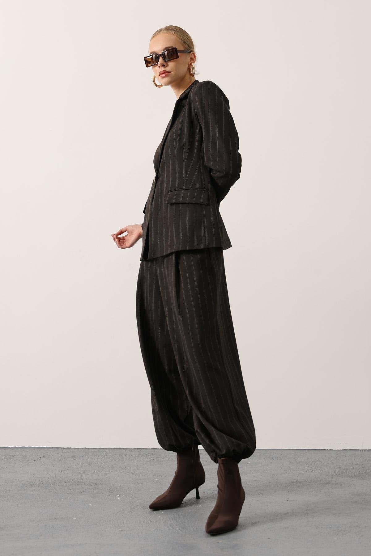 ÇİZGİLİ BALON PANTOLON - Kahve