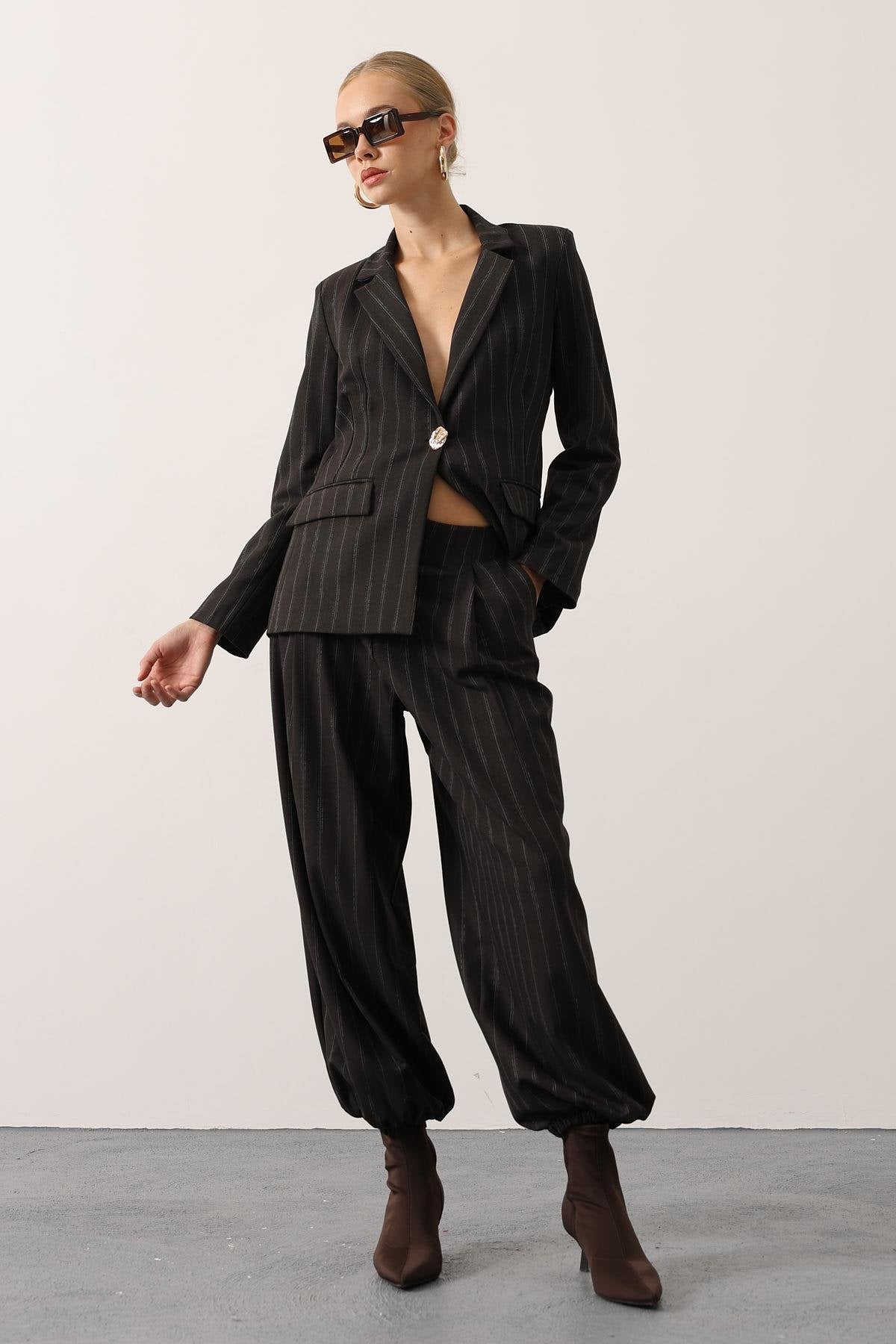 ÇİZGİLİ BALON PANTOLON - Kahve