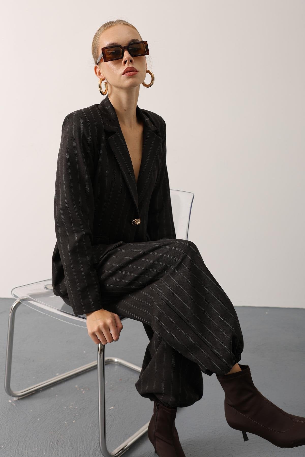 ÇİZGİLİ BALON PANTOLON - Kahve