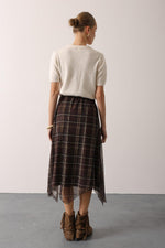 EKOSE DESEN DANTELLİ ASİMETRİK ETEK - Haki