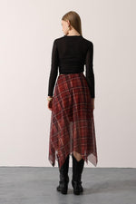 EKOSE DESEN DANTELLİ ASİMETRİK ETEK - Bordo